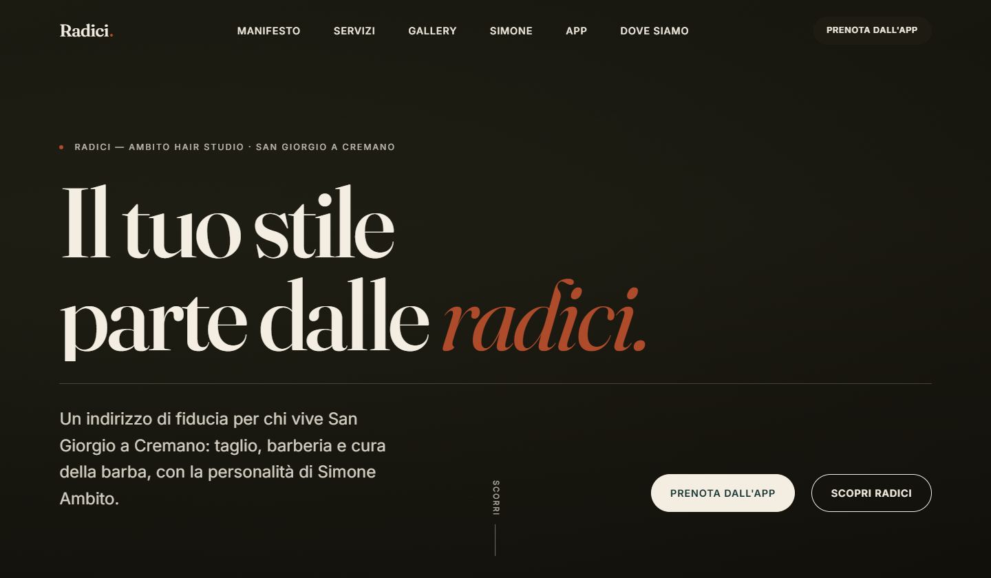 Homepage del sito Radici — Ambito Hair Studio, barberia a San Giorgio a Cremano.
